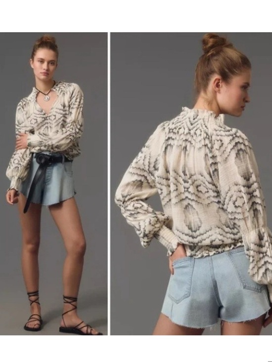 Anthropologie Tops - Anthropology Porridge S Ines cotton gauze ruffle sleeve V-neck peasant blouse